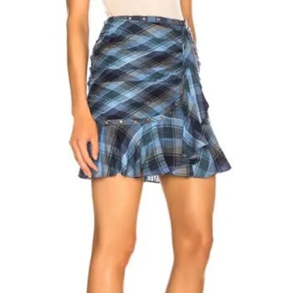 Veronica Beard Women’s Parris Plaid Ruffle Tulip Skirt, Blue